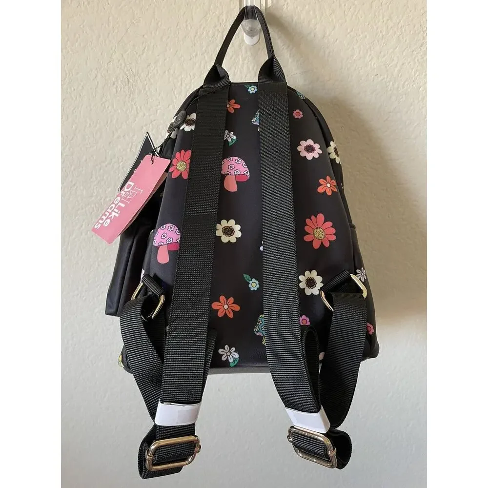 Floral Mushroom Adjustable Straps Rave Festival Pocket Nylon Mini Backpack Rave
